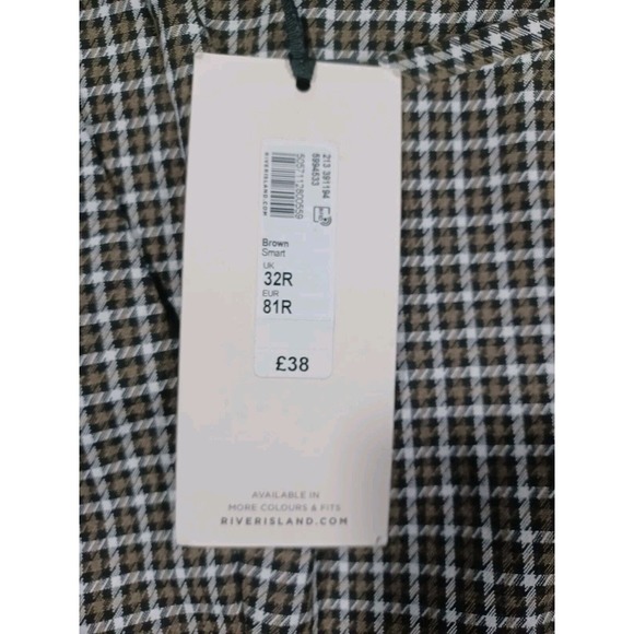 River Island Pants Mens 32x32 Brown Plaid Smart Skinny Fit New - Picture 3 of 5